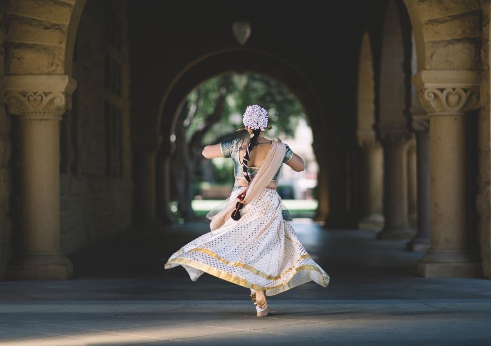 Free Image of Woman in White Dress Dancing 