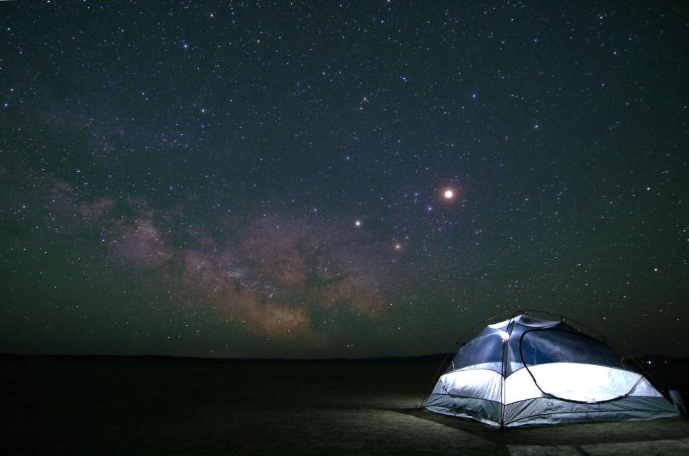 Free Image of Tent in Field Under Starry Night Sky 