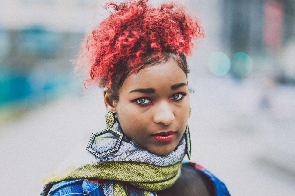 Free Image of Woman With Red Hair Wearing Scarf 