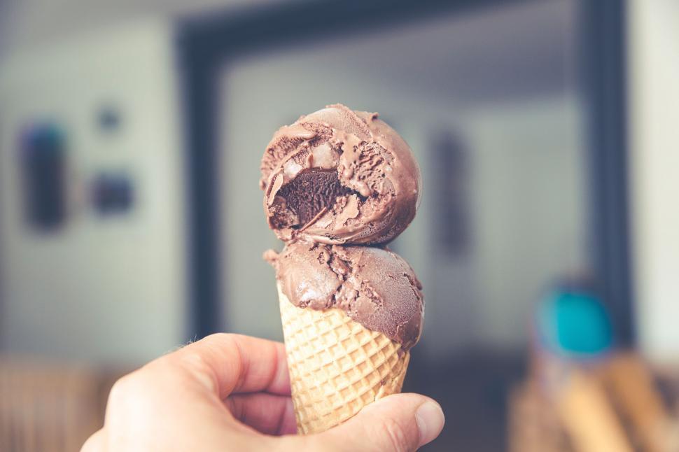 Free Image of Hand Holding Chocolate Ice Cream Cone 