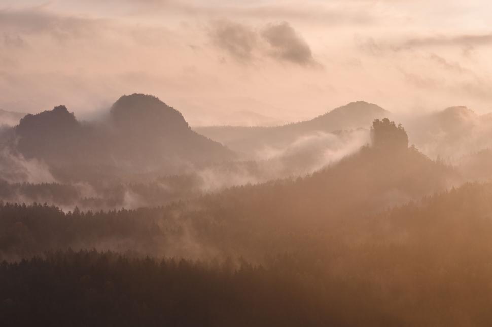 Free Image of Fog-Shrouded Mountain Range 