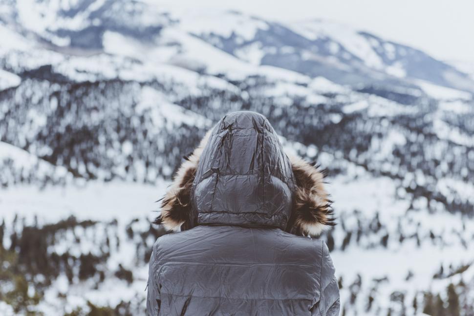 Free Image of Person Standing in Front of Snowy Mountain 