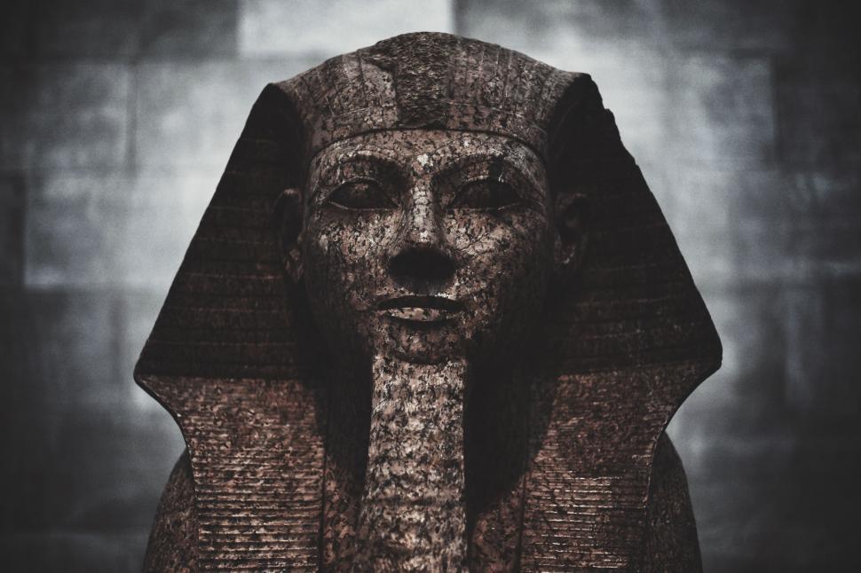 Free Image of Statue of an Egyptian Pharaoh in Black and White 