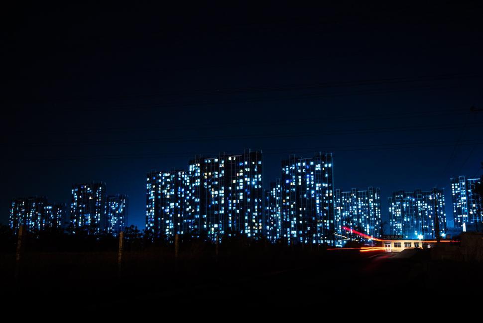 Free Image of City Night Illuminated With Blue Lights 