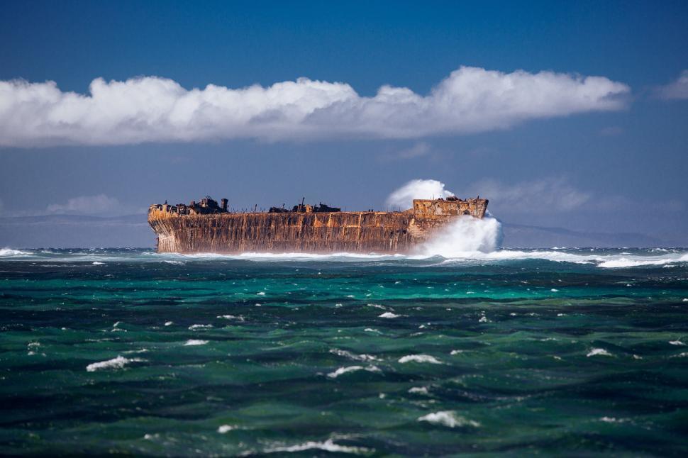 Free Image of Large Ship Sailing in Open Ocean 