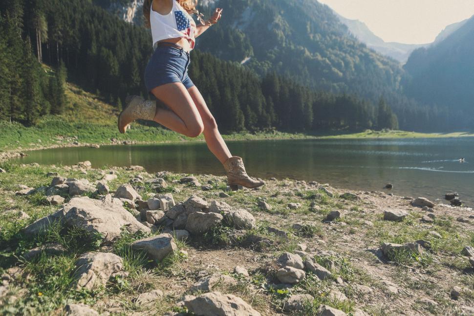 Free Image of Woman Jumping Near Body of Water 