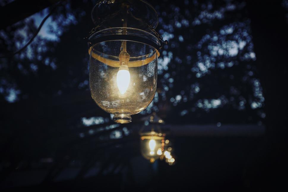 Free Image of Lantern Hanging From Tree in the Dark 