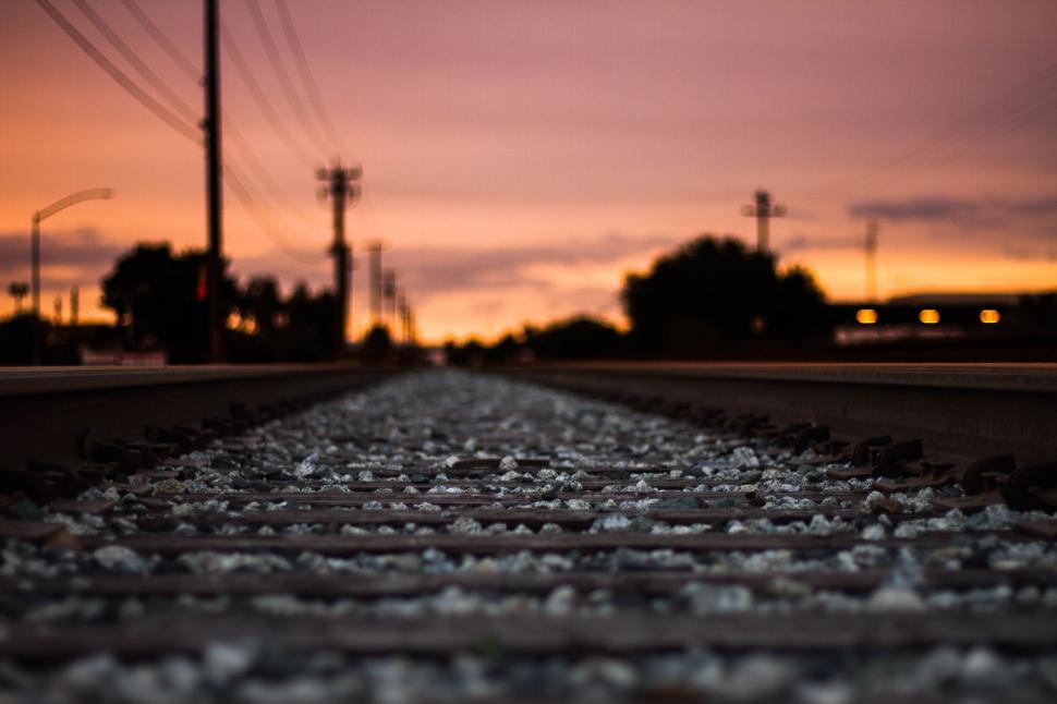 Free Image of Train Track With Sunset 