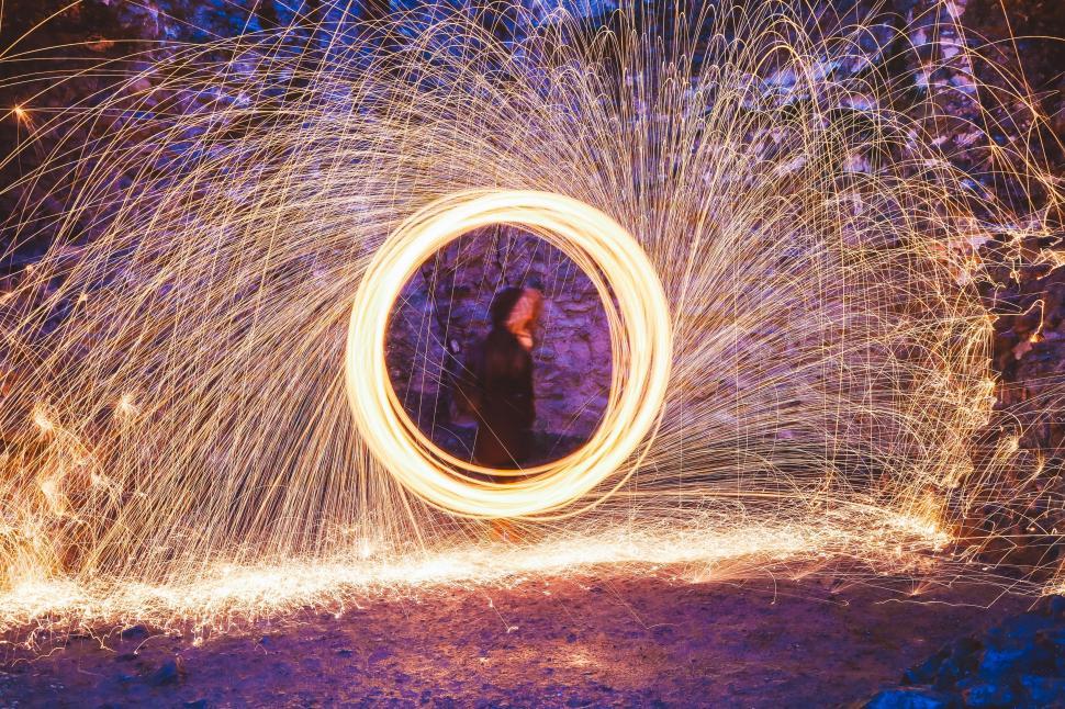 Free Image of Person Standing in Front of Circle of Fire 