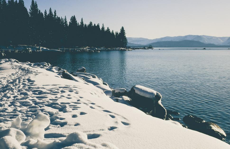 Free Image of Snow covered seashore 