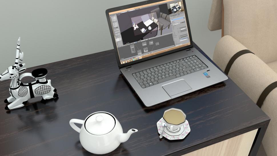 Free Image of Morning Tea with laptop model 