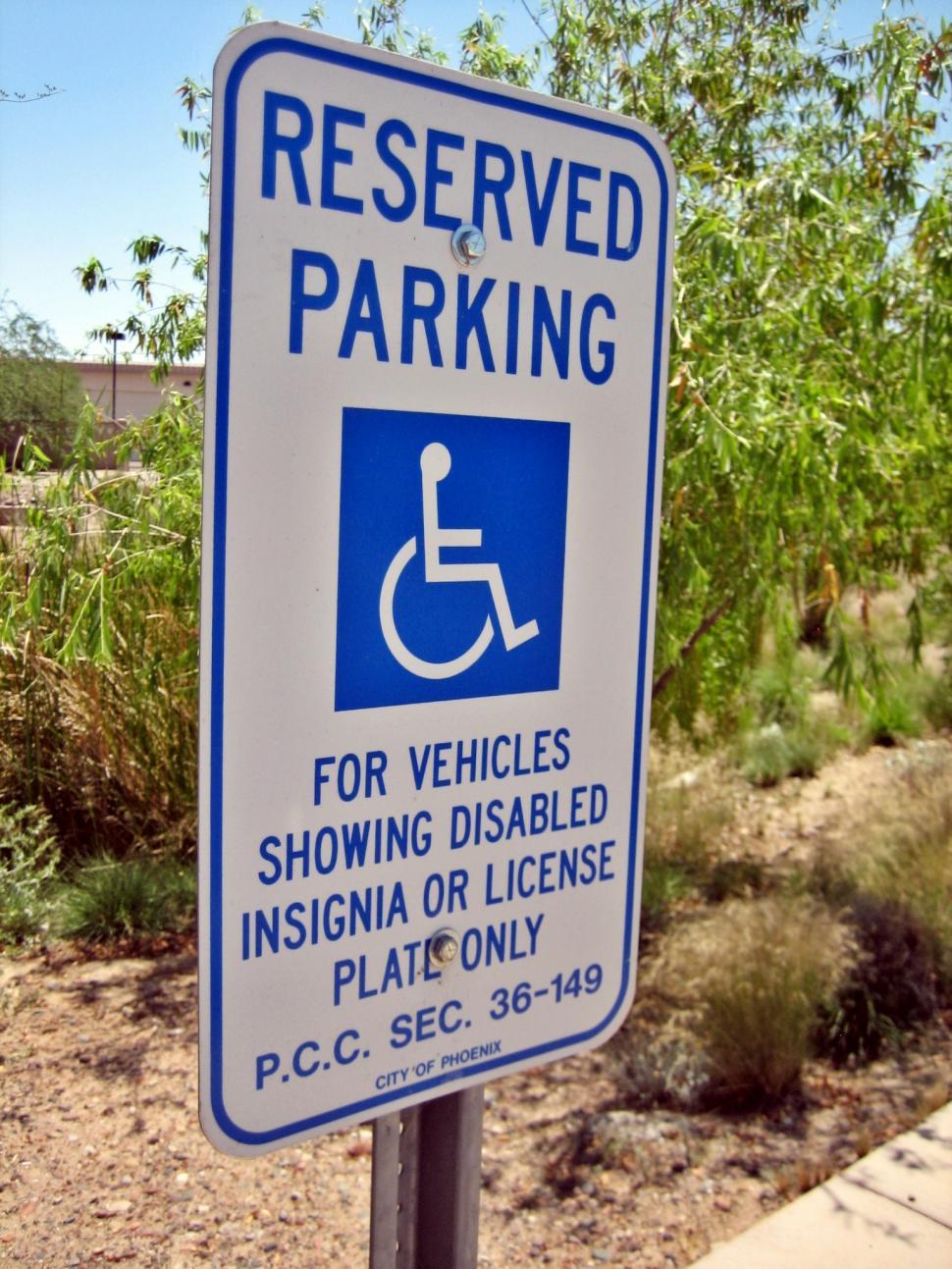 Download Free Stock Photo of Reserved Parking Sign for Disabled 