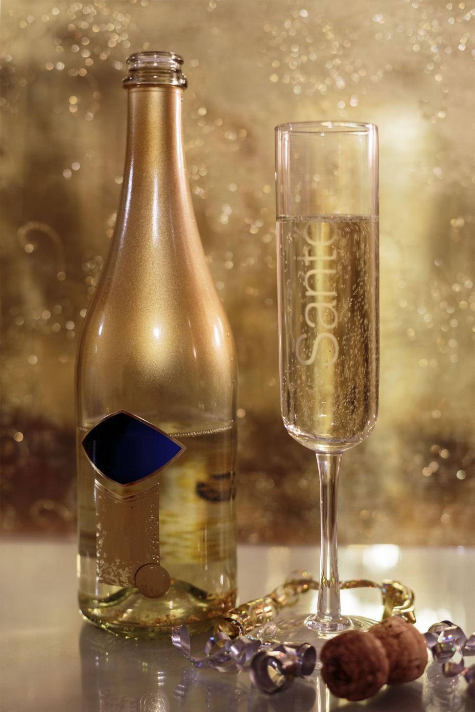 Free Image of Wine bottle, glass and cork 