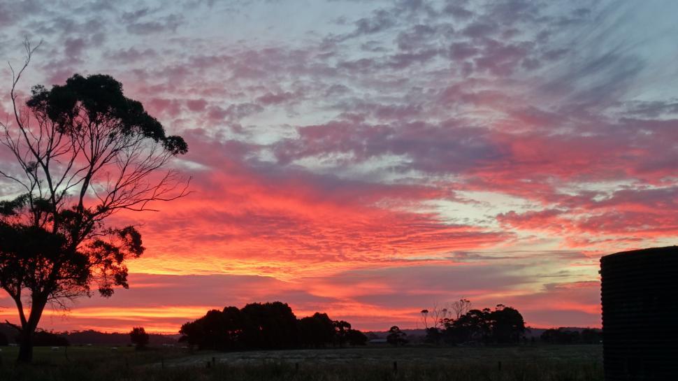 Free Image of Red Sunset on Tasmanian Farm  