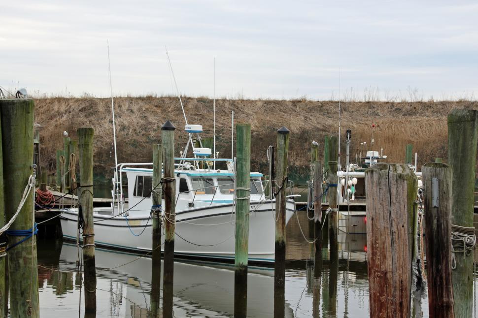 Free Image of Small Fishing Boats and Pilings 