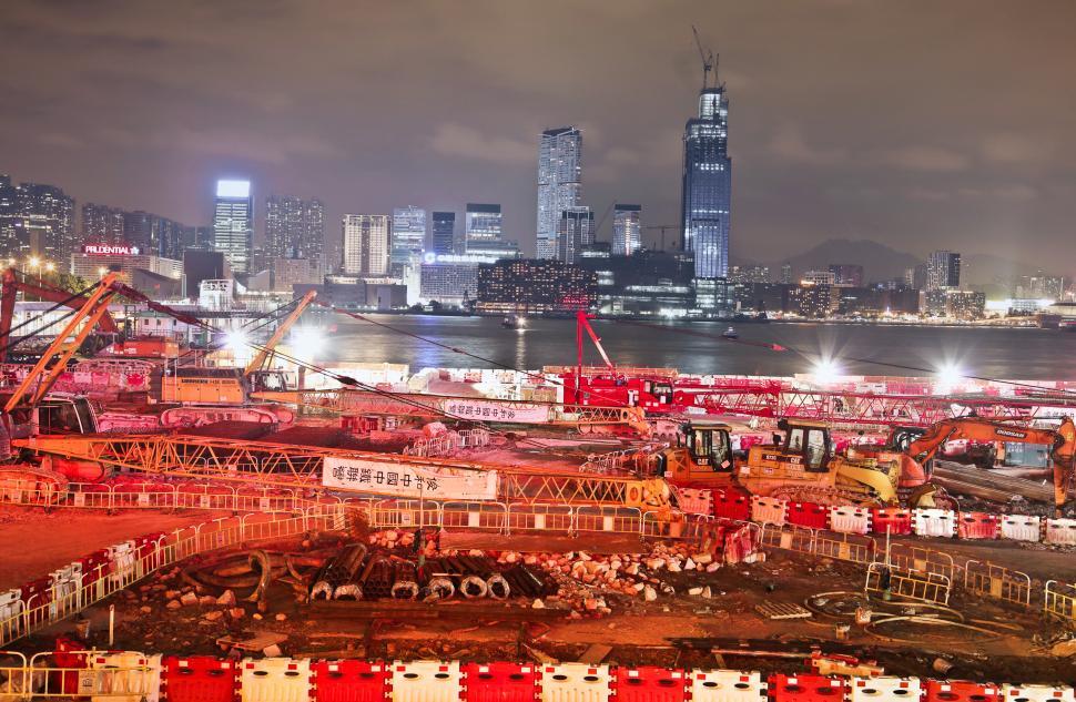 Free Image of Night View Of Under Construction Building Site 