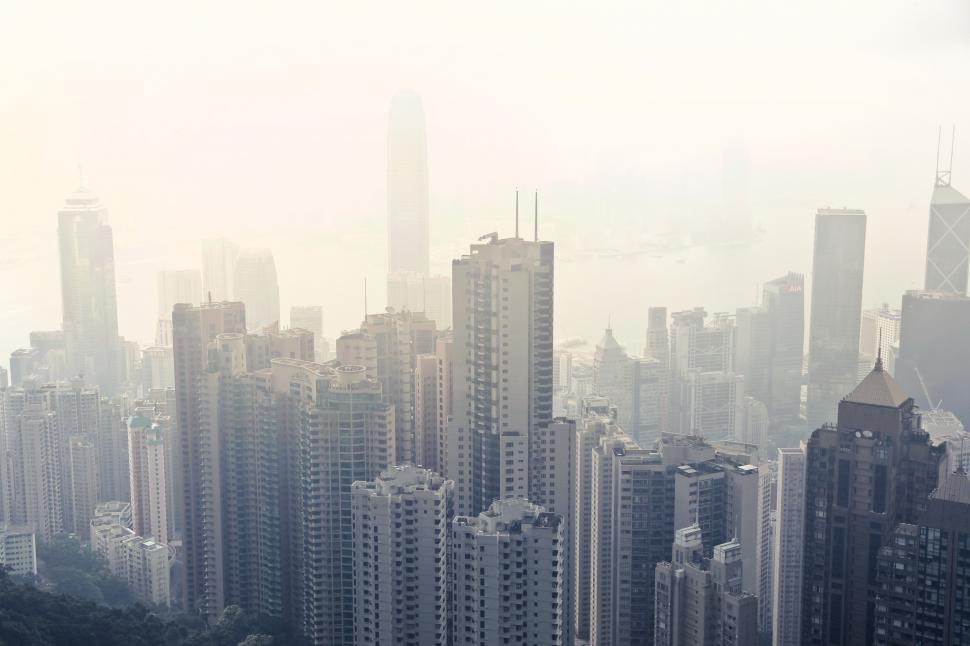 Free Image of Foggy View Of skyscrapers in Hong Kong 