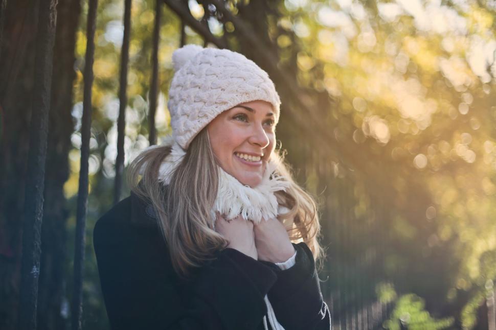 Free Image of Young Woman in scarf and skull cap 
