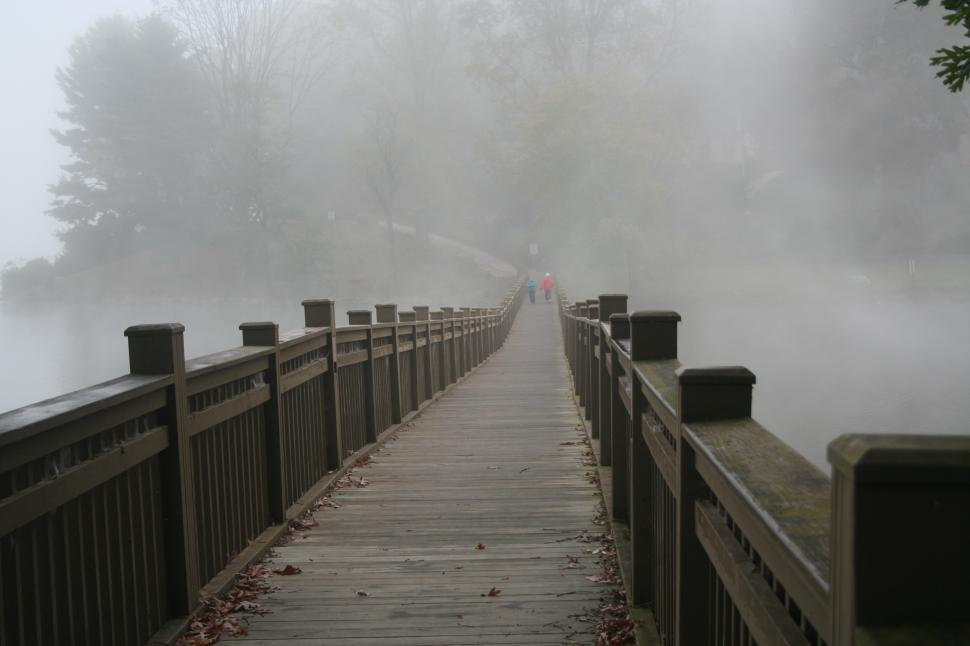 Free Image of Footbridge Over Lake in Fog  