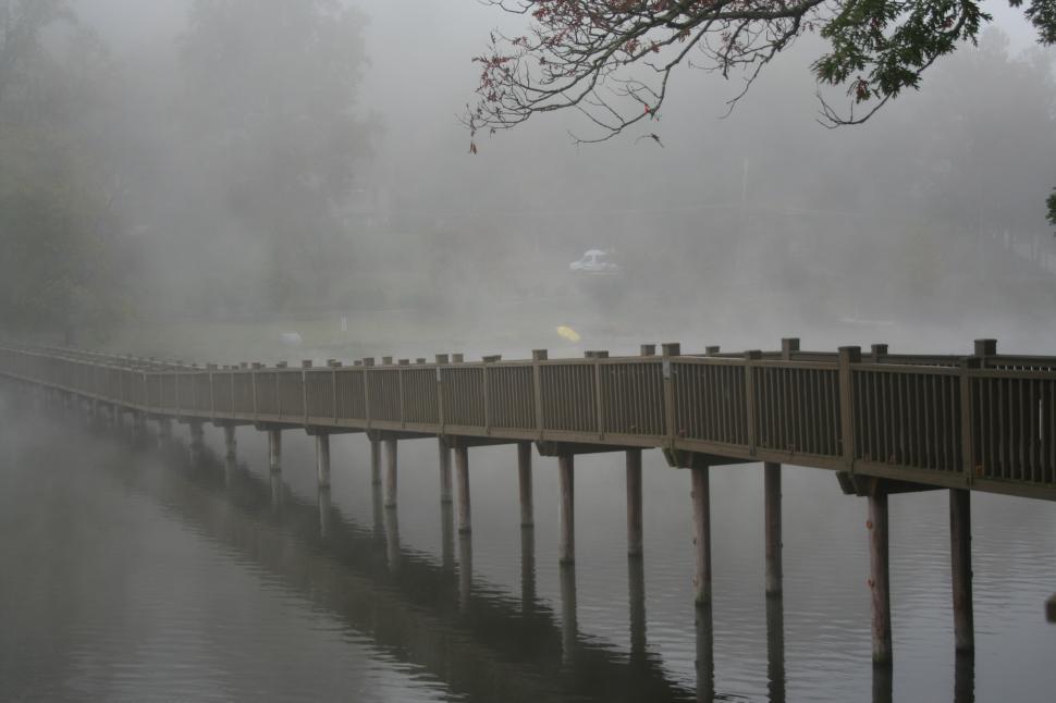 Free Image of Footbridge Over Lake in Fog  