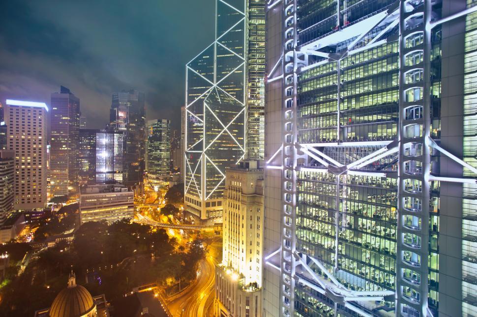 Free Image of High rise glass buildings during night time 