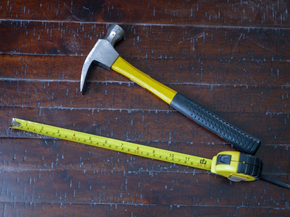 Free Image of Hammer and measuring tape - Top View 