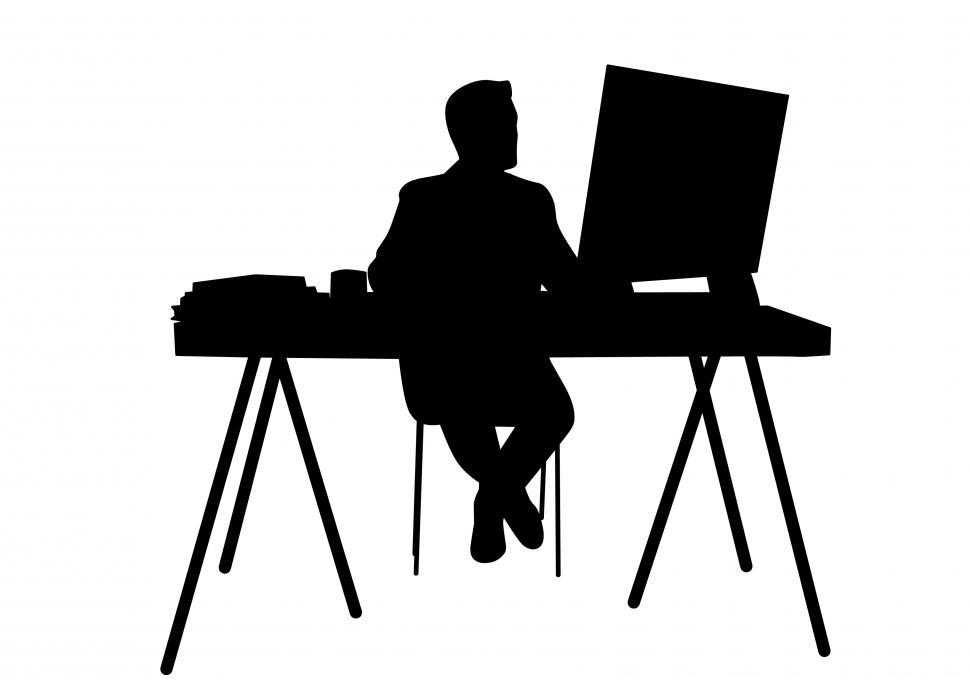 Download Free Stock Photo of Working at Desk Silhouette  