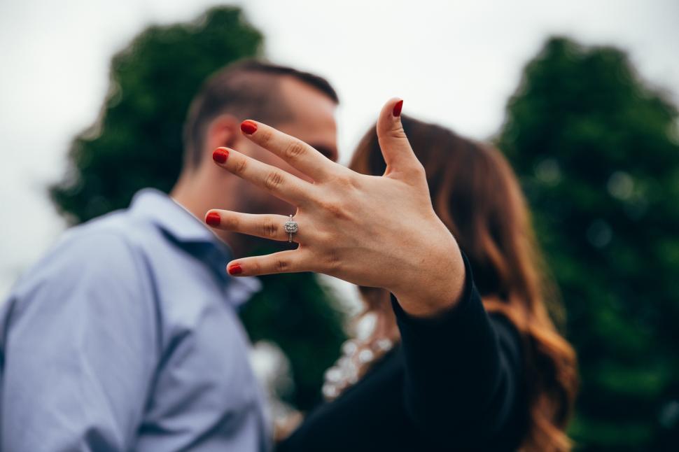 Free Image of Engagement ring flaunted by a young caucasian couple 
