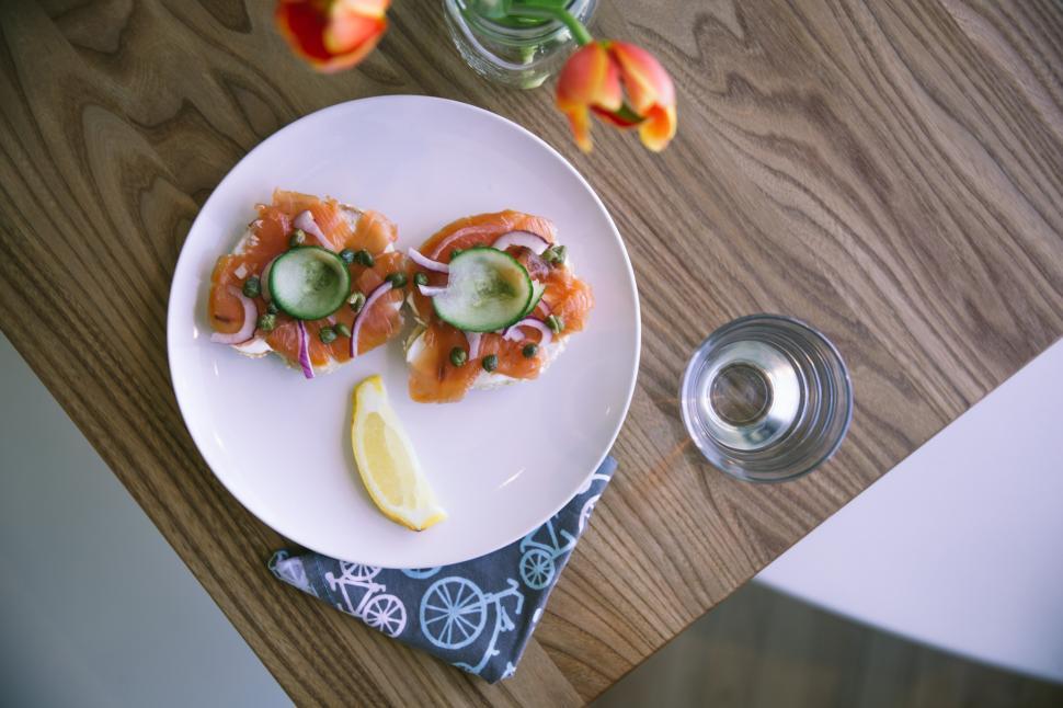 Free Image of Close-up of plated salmon and lox 