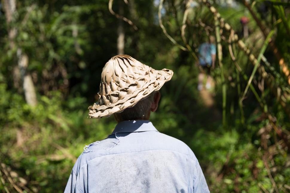 Free Image of An old man in straw hat in forest 