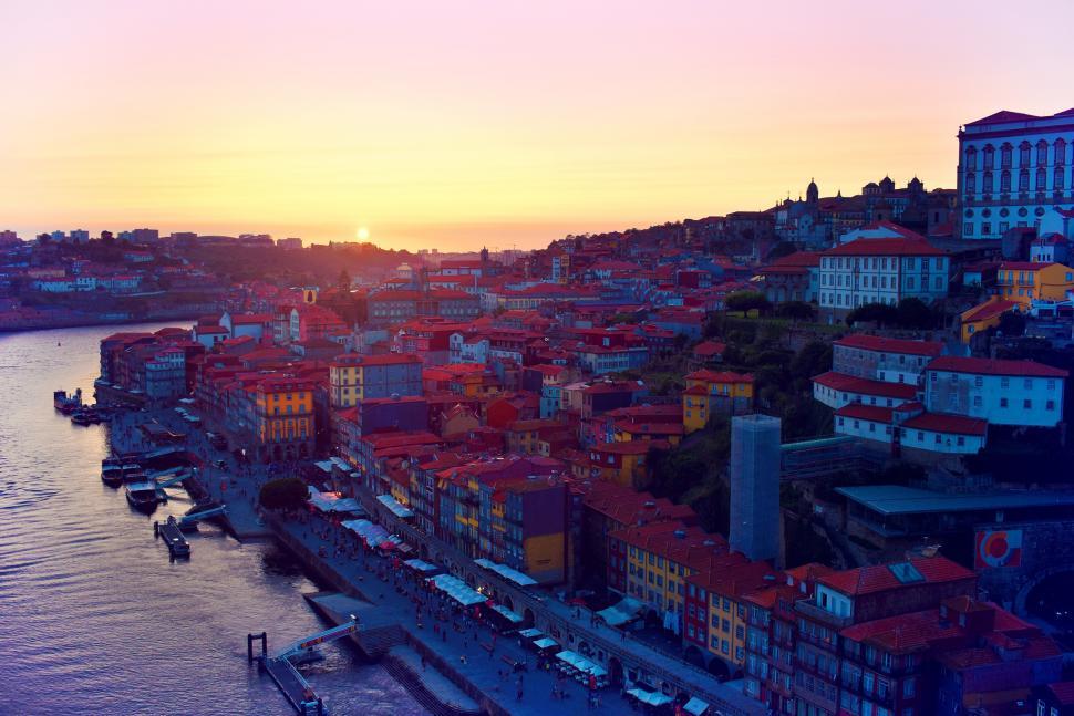 Free Image of Sunset - Porto - Old Town From Bridge - Northern Portugal 