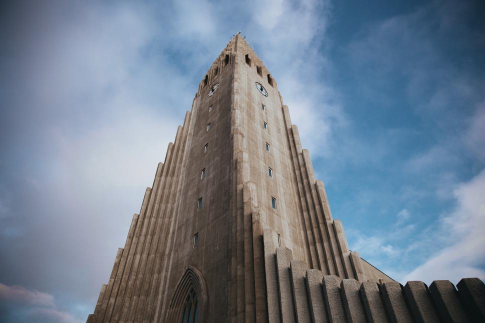 Free Image of Church clock tower in Reykjavik, Iceland 