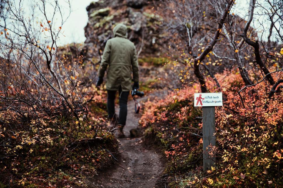 Free Image of A hiker in hooded jacket hiking through the bush 