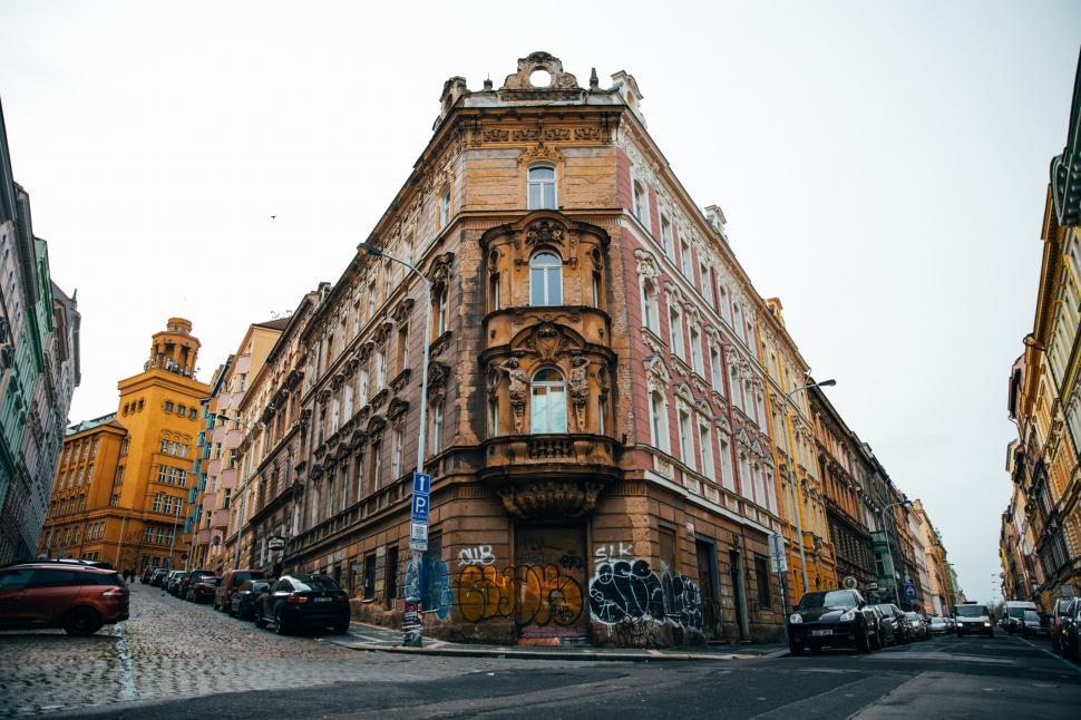 Download Free Stock Photo of An old corner building in Prague 