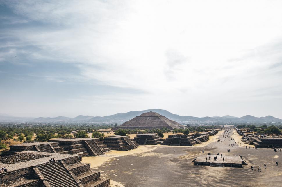 Free Image of Teotihuacan pyramids and Tourists, Mexico 