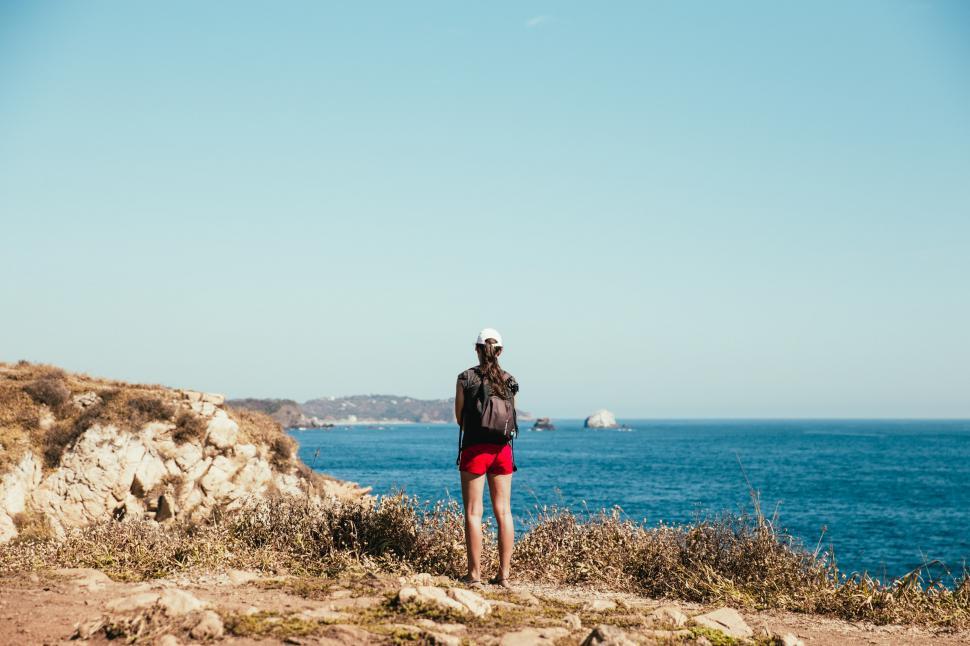Free Image of A young caucasion hiker on the beach in mexico 