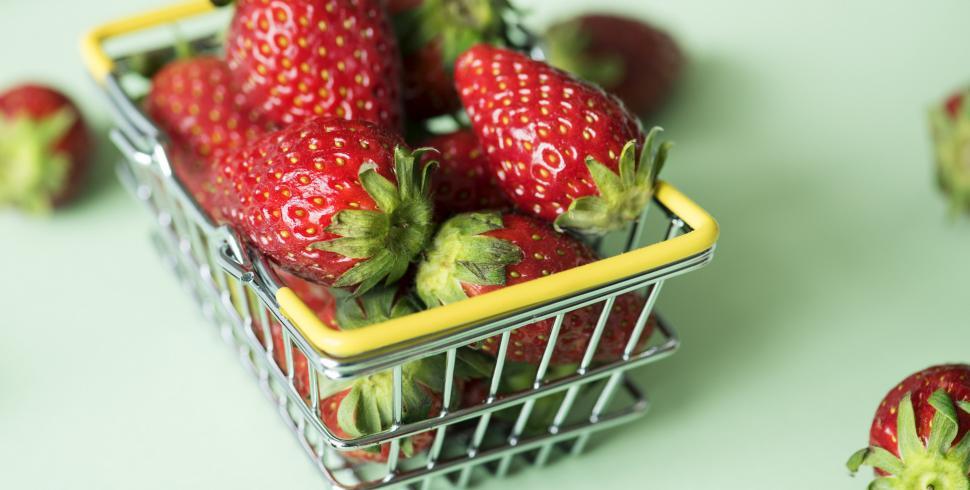 Free Image of Strawberries in a steel wire basket 