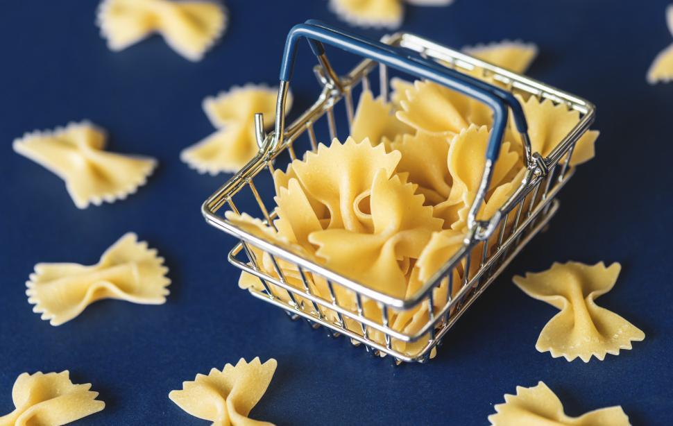 Free Image of Farfalle Bow Ties pasta in a steel wire basket 