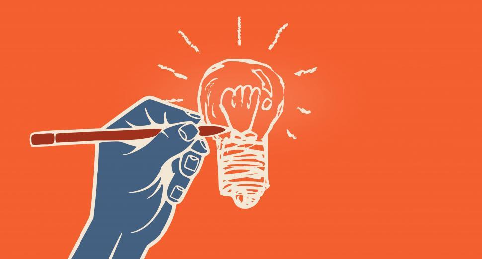 Free Image of Hand Drawing Lightbulb - With Copyspace 