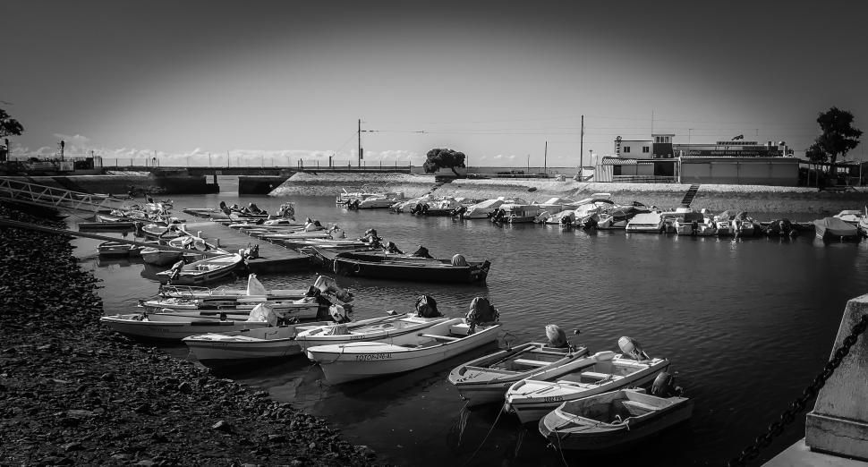 Free Image of Small Boats - Black and White  