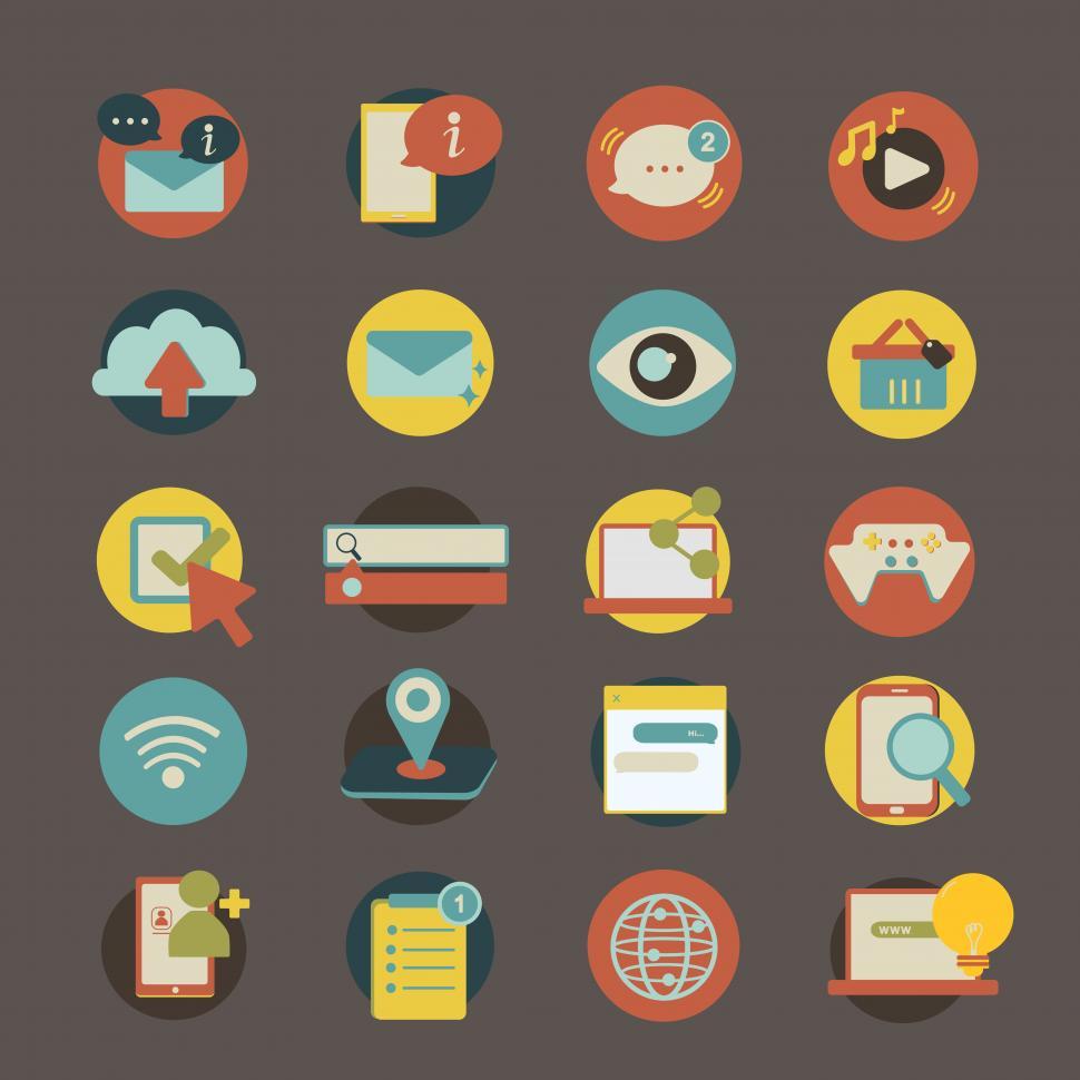 Free Image of A collection of IT communication and multimedia icons vector 