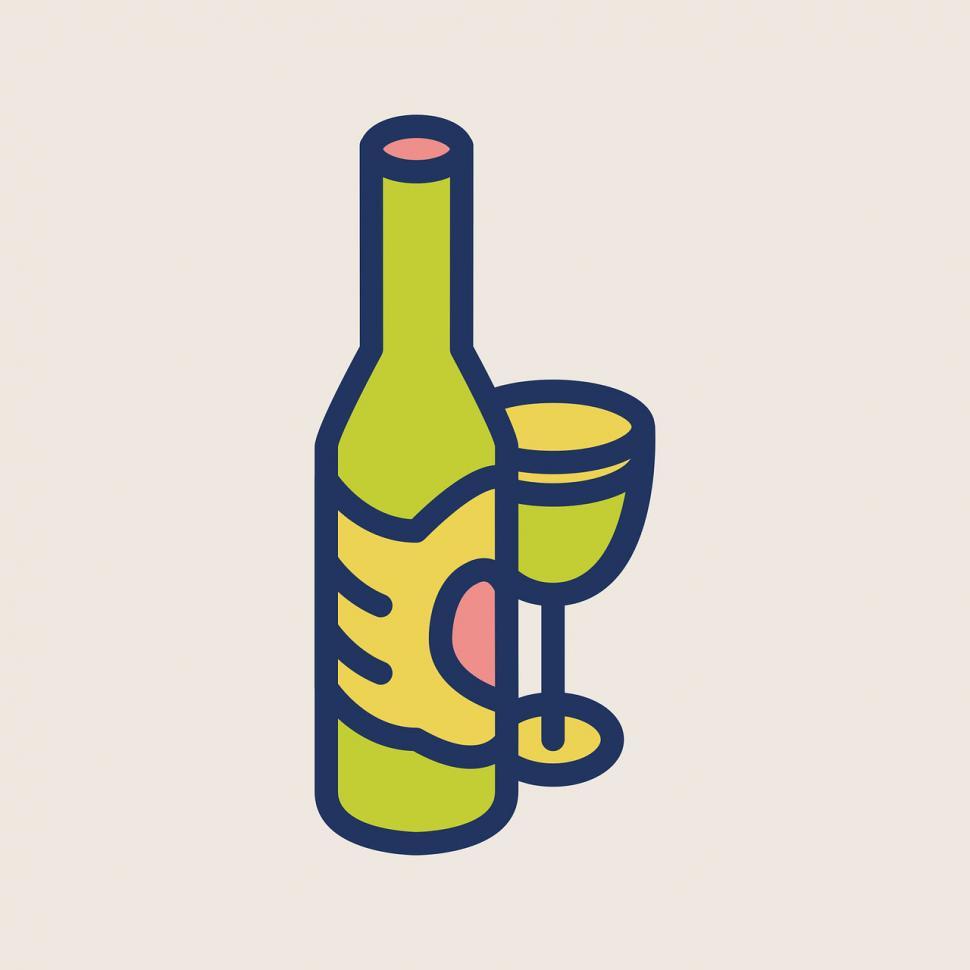 Free Image of Wine bottle and glass icon 