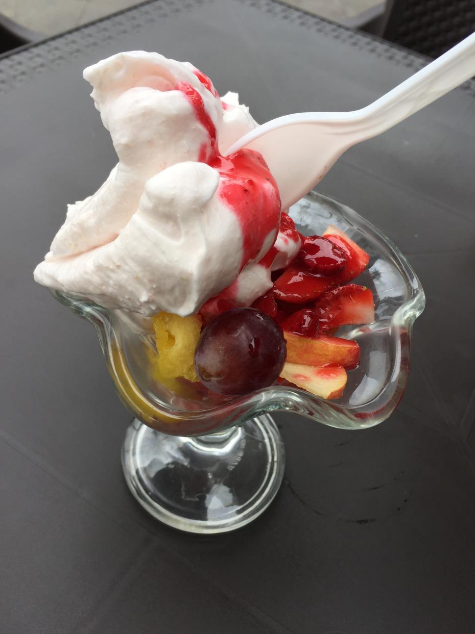 Free Image of Cream topped fruit dessert 