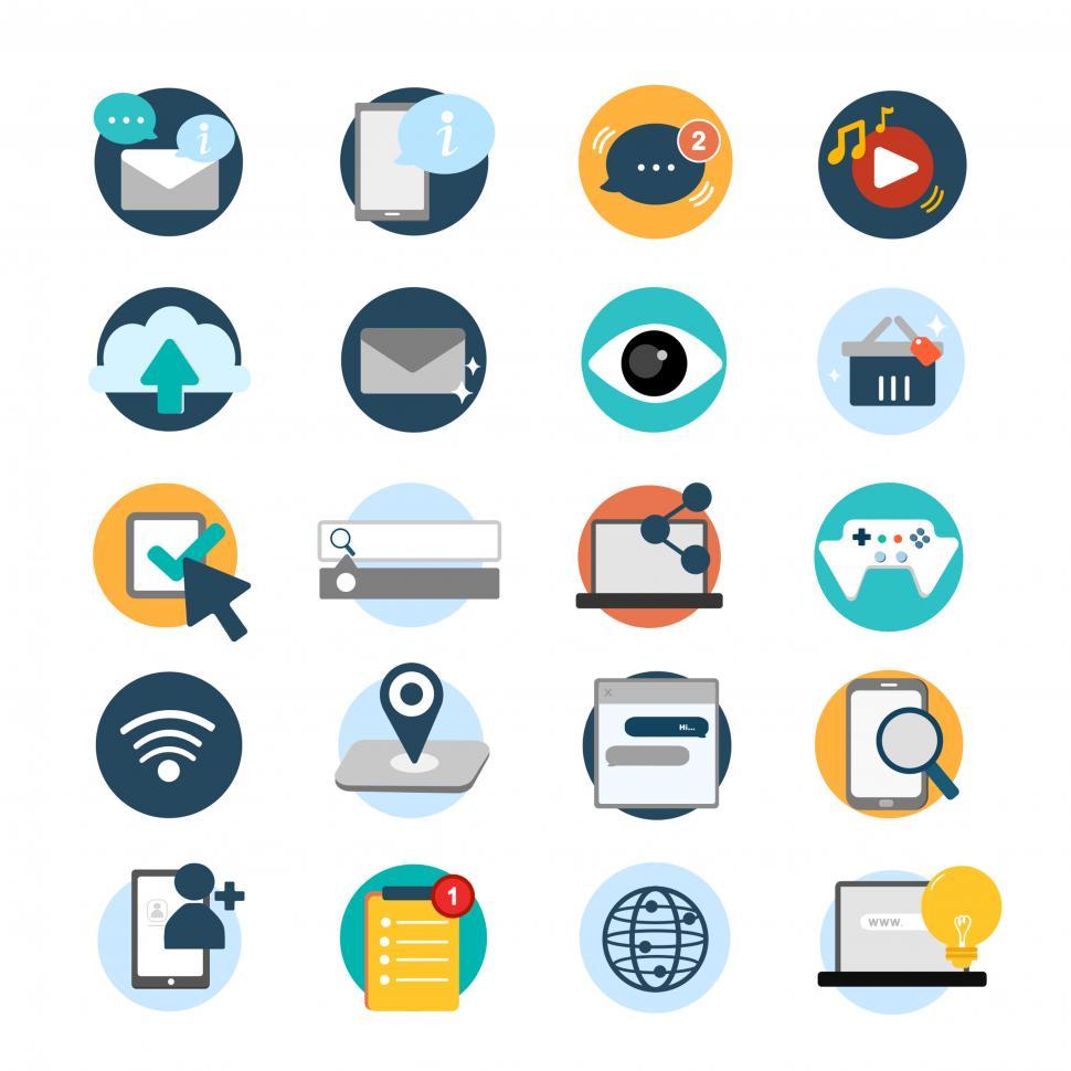 Free Image of A collection of IT communication and multimedia icons vector 