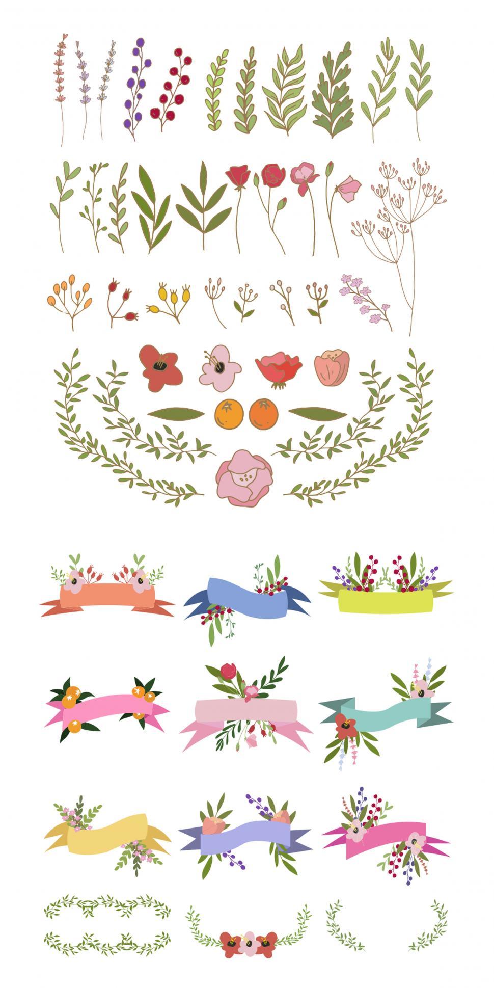 Free Image of A collection flower and ribbon banners vector icons 