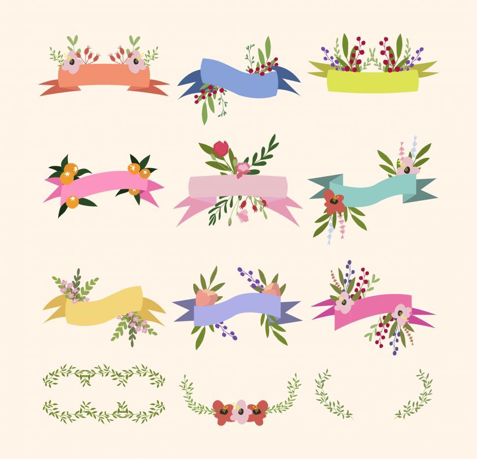 Free Image of A collection flower and ribbon banners vector icons 