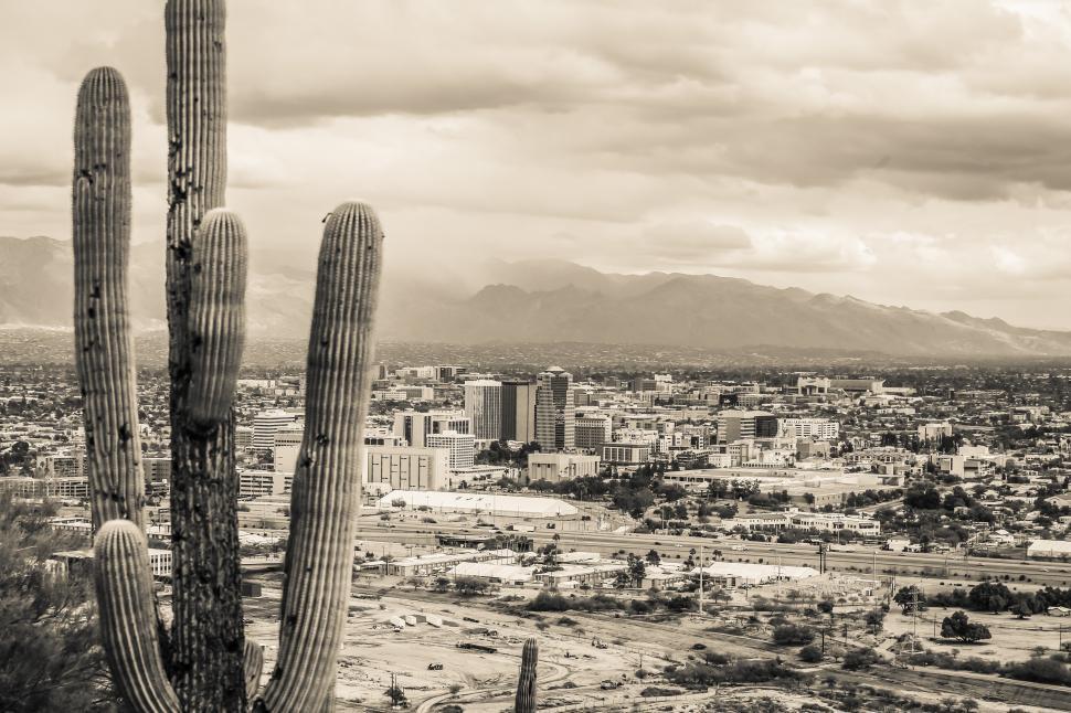 Free Image of Sepia Toned view of Dowtown Tucson 
