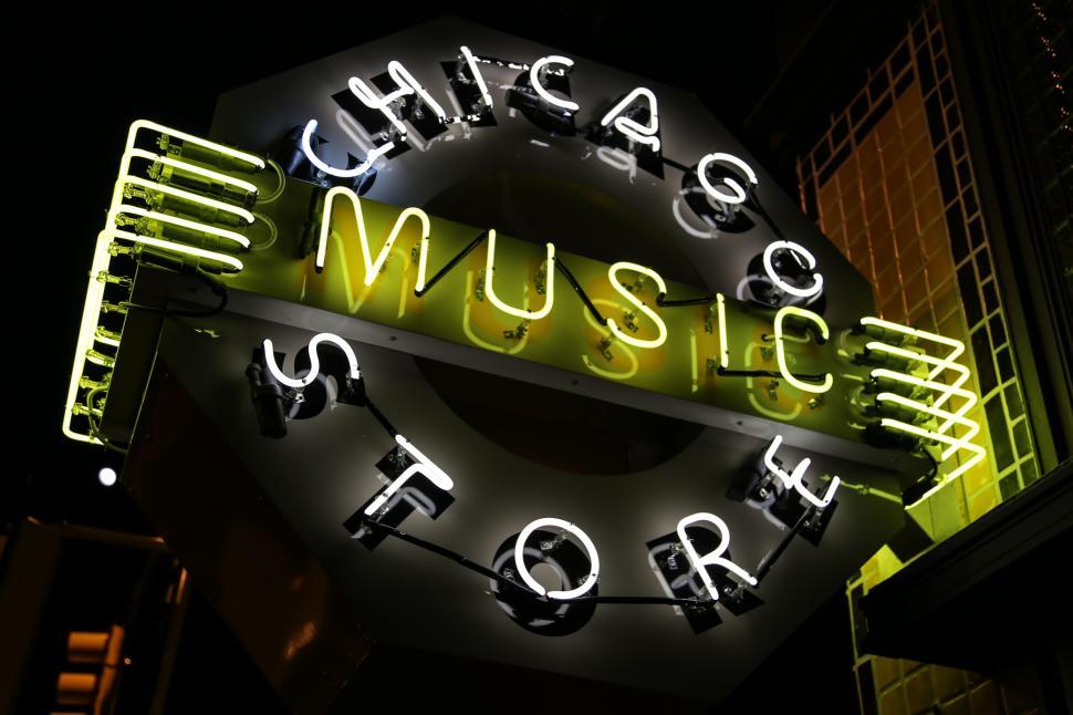 Free Image of Chicago Music Store sign 
