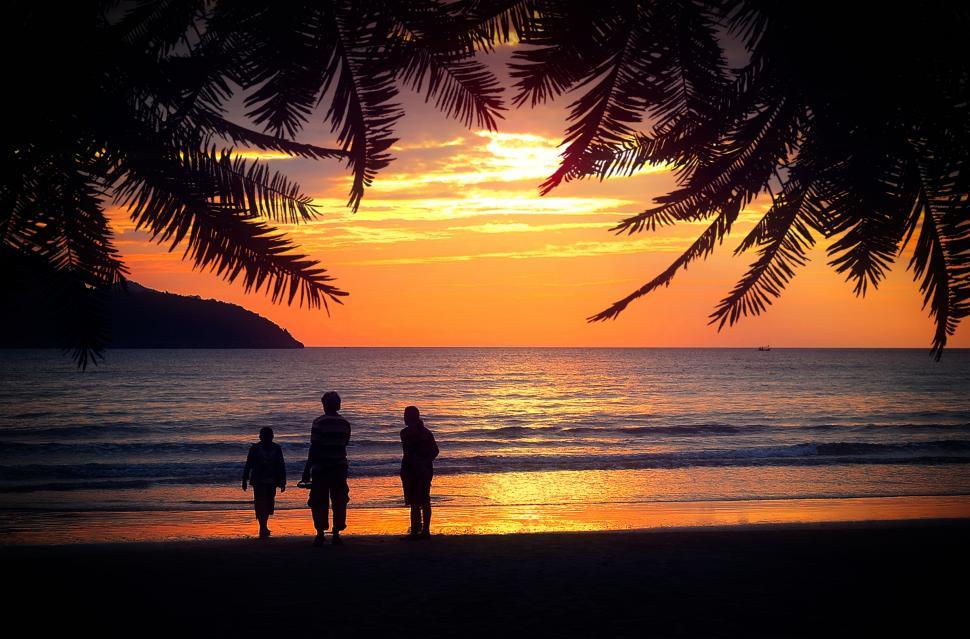 Free Image of Family on the Beach at Sunset - Holidays - Tropical Setting - Ph 