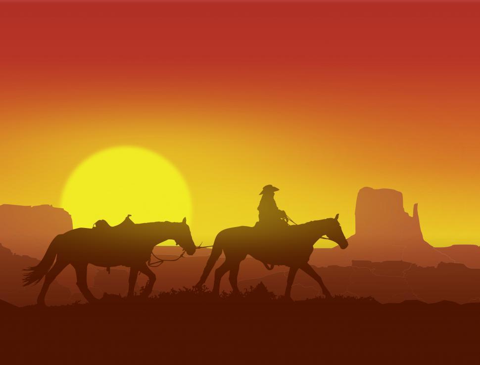 Download Free Stock Photo of Lone Cowboy at Sunset in Monument Valley - Wild West Concept 